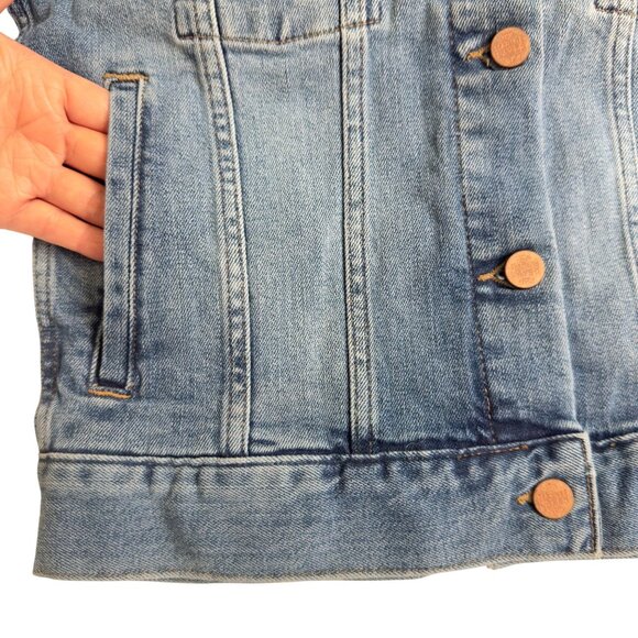 Marine Layer Eileen Embroidered Denim Jacket X-Small Light Wash Copper women new - Picture 11 of 15